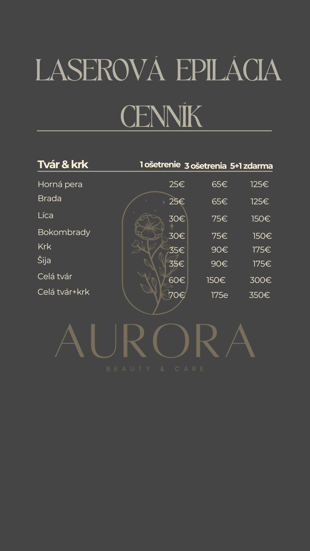 cenník aurorabeauty.sk